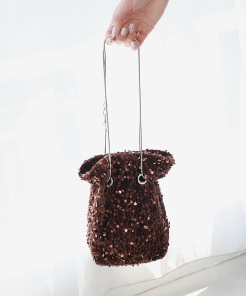 Kastane(カスタネ)の「【WEB限定カラー】ベロアスパンコールバッグ(ショルダーバッグ・レディース・ブラック/ブラウン/ブラウン系その他/バーガンディー・FREE)」の9枚目の写真