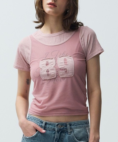 Midnight Move(ミッドナイトムーブ)の「Midnight Move/MESH SET T(Tシャツ/カットソー・レディース・ダークグレー/ピンク/ベージュ・FREE)」の3枚目の写真