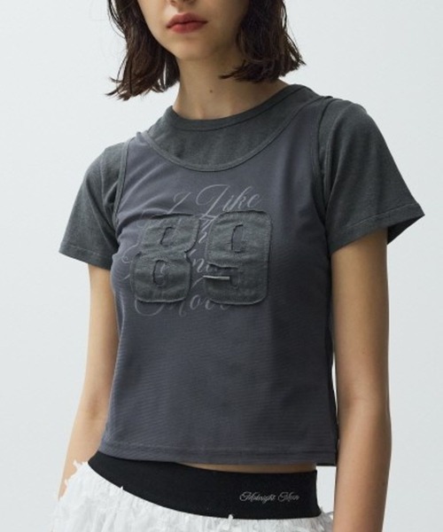 Midnight Move(ミッドナイトムーブ)の「Midnight Move/MESH SET T(Tシャツ/カットソー・レディース・ダークグレー/ピンク/ベージュ・FREE)」の2枚目の写真