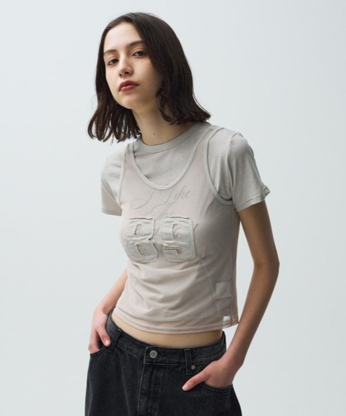 Midnight Move(ミッドナイトムーブ)の「Midnight Move/MESH SET T(Tシャツ/カットソー・レディース・ダークグレー/ピンク/ベージュ・FREE)」の11枚目の写真