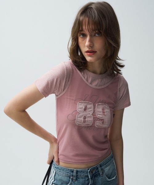 Midnight Move(ミッドナイトムーブ)の「Midnight Move/MESH SET T(Tシャツ/カットソー・レディース・ダークグレー/ピンク/ベージュ・FREE)」の6枚目の写真