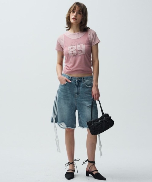 Midnight Move(ミッドナイトムーブ)の「Midnight Move/MESH SET T(Tシャツ/カットソー・レディース・ダークグレー/ピンク/ベージュ・FREE)」の4枚目の写真