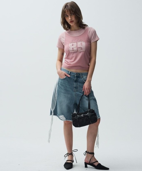Midnight Move(ミッドナイトムーブ)の「Midnight Move/MESH SET T(Tシャツ/カットソー・レディース・ダークグレー/ピンク/ベージュ・FREE)」の5枚目の写真