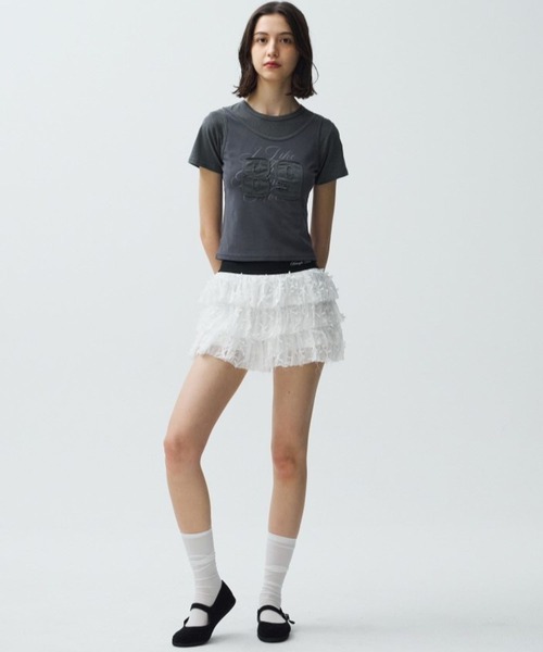 Midnight Move(ミッドナイトムーブ)の「Midnight Move/MESH SET T(Tシャツ/カットソー・レディース・ダークグレー/ピンク/ベージュ・FREE)」の7枚目の写真