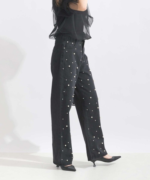 Lo-Fi(ローファイ)の「パール付きデニムパンツ(デニムパンツ・レディース・ブラック・L/M/S)」の3枚目の写真