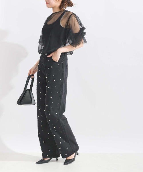 Lo-Fi(ローファイ)の「パール付きデニムパンツ(デニムパンツ・レディース・ブラック・L/M/S)」の7枚目の写真