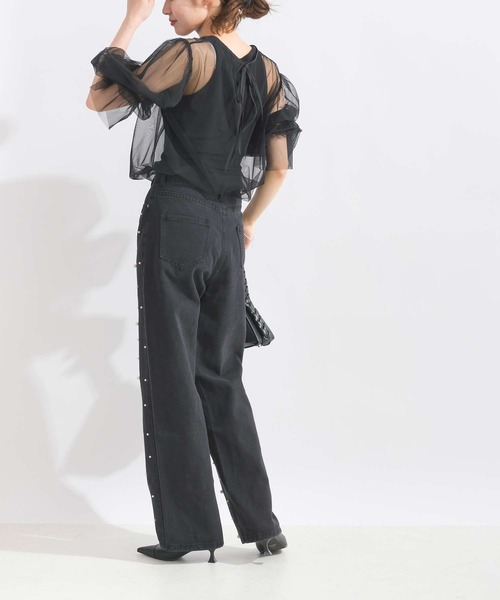 Lo-Fi(ローファイ)の「パール付きデニムパンツ(デニムパンツ・レディース・ブラック・L/M/S)」の9枚目の写真