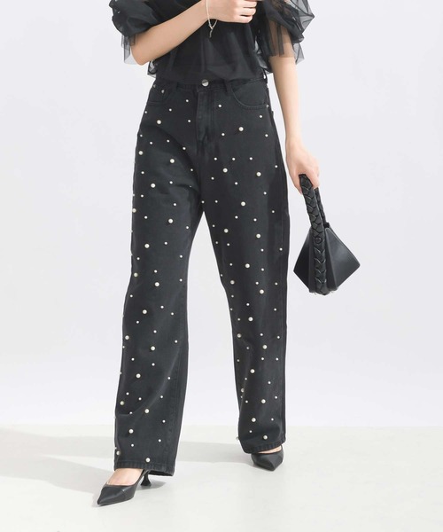 Lo-Fi(ローファイ)の「パール付きデニムパンツ(デニムパンツ・レディース・ブラック・L/M/S)」の5枚目の写真