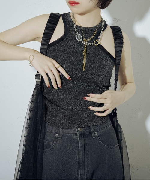 Ezick（エジック）の「Tulle line シャイニーカップ付きタンク（タンクトップ・レディース・シルバー/ブラック・FREE）」の21枚目の写真