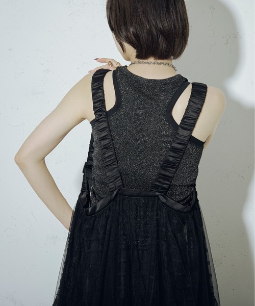 Ezick（エジック）の「Tulle line シャイニーカップ付きタンク（タンクトップ・レディース・シルバー/ブラック・FREE）」の18枚目の写真