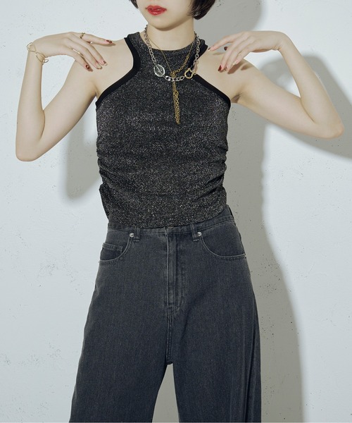 Ezick（エジック）の「Tulle line シャイニーカップ付きタンク（タンクトップ・レディース・シルバー/ブラック・FREE）」の16枚目の写真