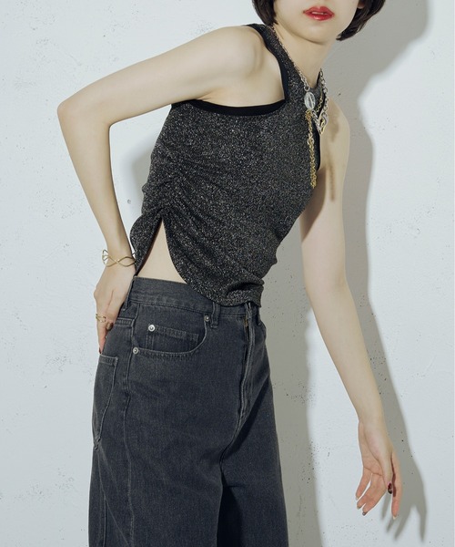 Ezick（エジック）の「Tulle line シャイニーカップ付きタンク（タンクトップ・レディース・シルバー/ブラック・FREE）」の15枚目の写真