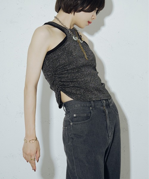 Ezick（エジック）の「Tulle line シャイニーカップ付きタンク（タンクトップ・レディース・シルバー/ブラック・FREE）」の14枚目の写真