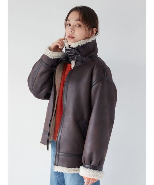 美品✨Ungrid アングリッド フェイクムートンボアブルゾン M ブラウン セール】フェイクムートンボアブルゾン（ブルゾン）｜Ungrid