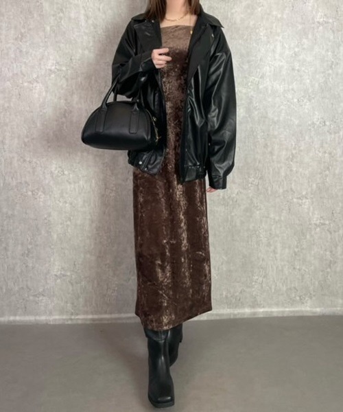 H.TOKYO（エイチトウキョウ）の「豊富なサイズ展開 ソフトな質感が魅力のライダースブルゾン（ブルゾン・レディース・ブラック/ブラウン・MEDIUM/LARGE/X-LARGE/XX-LARGE）」の10枚目の写真