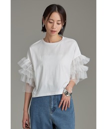 チュールフリルスリーブ天竺Tシャツ