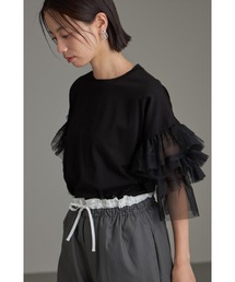 チュールフリルスリーブ天竺Tシャツ