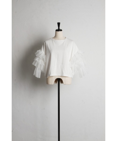 &. NOSTALGIA(アンドドットノスタルジア)の「チュールフリルスリーブ天竺Tシャツ(Tシャツ/カットソー・レディース・ホワイト/ブラック・M)」の19枚目の写真
