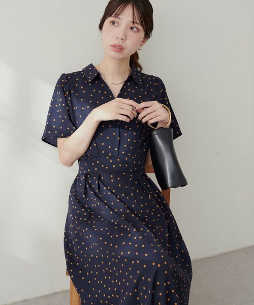 希少　美品　Yves Saint Laurent ワンピース　スキッパー　フレア スキッパー衿フレア袖ワンピース | natural couture(ナチュラル