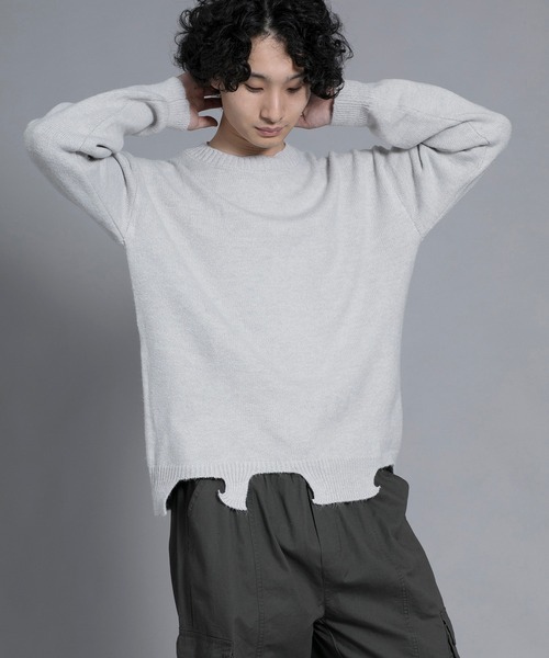 aimoha（アイモハ）の「aimoha men Edgy Distressed Hem Sweater（ニット/セーター・メンズ・ブラック/ホワイト/ライトグレー・MEDIUM/LARGE/X-LARGE/XX-LARGE/XXX-LARGE）」の3枚目の写真