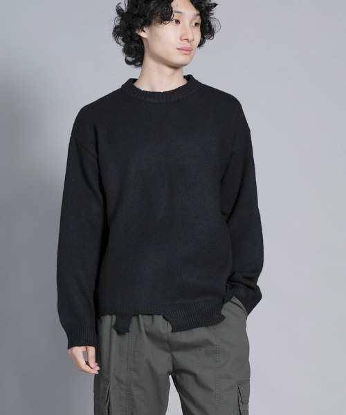 aimoha（アイモハ）の「aimoha men Edgy Distressed Hem Sweater（ニット/セーター・メンズ・ブラック/ホワイト/ライトグレー・MEDIUM/LARGE/X-LARGE/XX-LARGE/XXX-LARGE）」の2枚目の写真