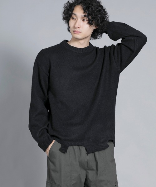 aimoha（アイモハ）の「aimoha men Edgy Distressed Hem Sweater（ニット/セーター・メンズ・ブラック/ホワイト/ライトグレー・MEDIUM/LARGE/X-LARGE/XX-LARGE/XXX-LARGE）」の5枚目の写真