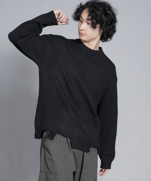 aimoha（アイモハ）の「aimoha men Edgy Distressed Hem Sweater（ニット/セーター・メンズ・ブラック/ホワイト/ライトグレー・MEDIUM/LARGE/X-LARGE/XX-LARGE/XXX-LARGE）」の7枚目の写真