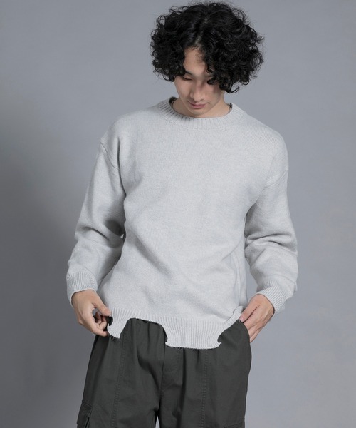 aimoha（アイモハ）の「aimoha men Edgy Distressed Hem Sweater（ニット/セーター・メンズ・ブラック/ホワイト/ライトグレー・MEDIUM/LARGE/X-LARGE/XX-LARGE/XXX-LARGE）」の12枚目の写真