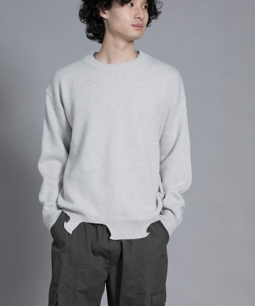 aimoha（アイモハ）の「aimoha men Edgy Distressed Hem Sweater（ニット/セーター・メンズ・ブラック/ホワイト/ライトグレー・MEDIUM/LARGE/X-LARGE/XX-LARGE/XXX-LARGE）」の14枚目の写真
