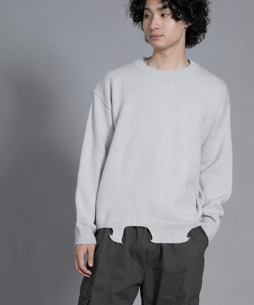 aimoha（アイモハ）の「aimoha men Edgy Distressed Hem Sweater（ニット/セーター・メンズ・ブラック/ホワイト/ライトグレー・MEDIUM/LARGE/X-LARGE/XX-LARGE/XXX-LARGE）」の16枚目の写真