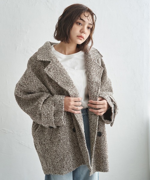 Robes&Confections ヘリンボーンウールミドルPコート セール】【 notch.by yui 】Re arrival 2025AW ヘリンボーンPコート