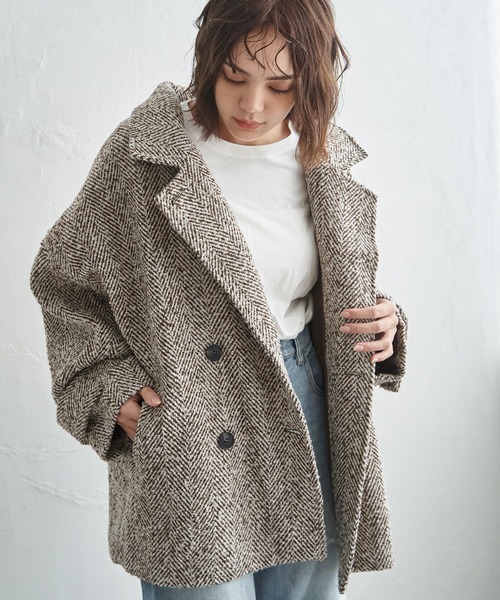 美品✨パラスパレス　ノーカラーコート　ヘリンボーン　シェルボタン　サイズ2 楽天市場】【SALE／30%OFF】ヘリンボーン中綿ステンカラーコート