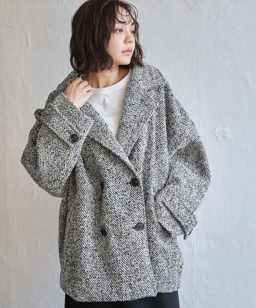 【良品】デプレ　ヘリンボーンジャガードコート　36 M ヘリンボンジャカード 良品】デプレヘリンボーンジャガードコート36 M ヘリンボンジャカード