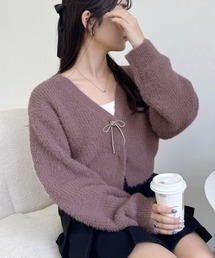 【WEB限定商品】ビジューリボンカラフルフェザーカーディガン