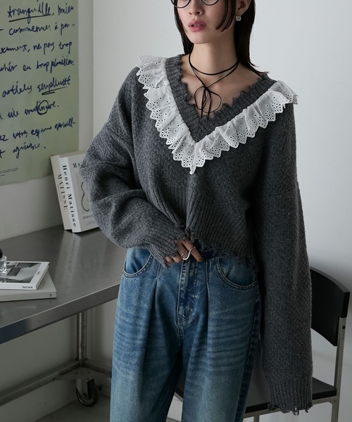 OTONA トップス ニット レディース グレー セーター 長袖