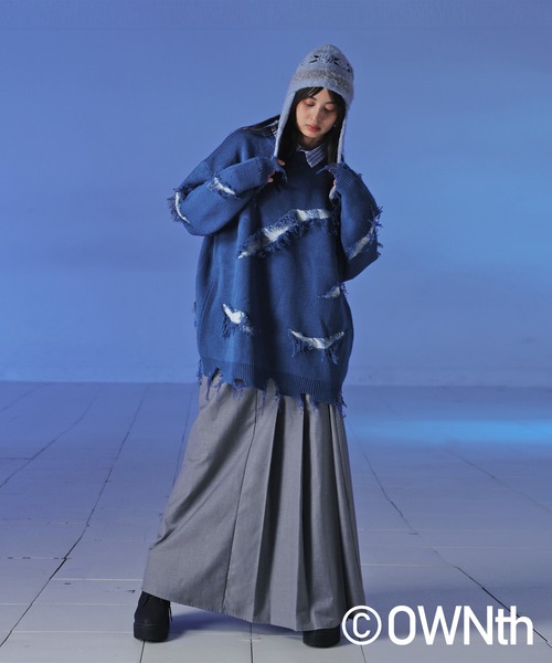 OWNth（オンス）の「スラッシュダメージデザインニットトップス（ニット/セーター・レディース・ブラック/ブルー/グレー・ONESIZE）」の21枚目の写真