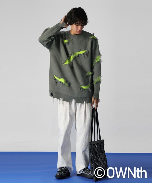 OWNth（オンス）の「スラッシュダメージデザインニットトップス（ニット/セーター・レディース・ブラック/ブルー/グレー・ONESIZE）」の17枚目の写真