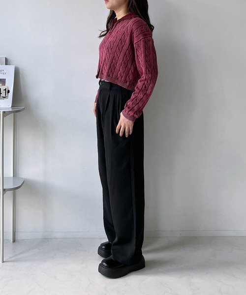 AS KNOW AS plus（アズノゥアズプラス）の「◇重ね着風ロゴハイウエストワイドパンツ（スラックス・レディース・カーキ/ブラック/グレー・FREE）」の9枚目の写真