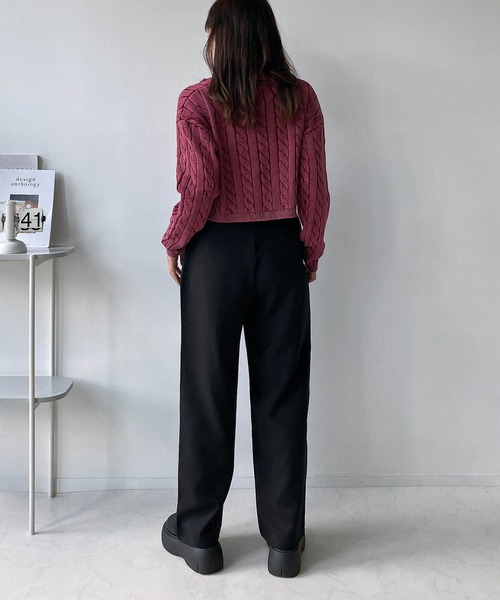 AS KNOW AS plus（アズノゥアズプラス）の「◇重ね着風ロゴハイウエストワイドパンツ（スラックス・レディース・カーキ/ブラック/グレー・FREE）」の10枚目の写真