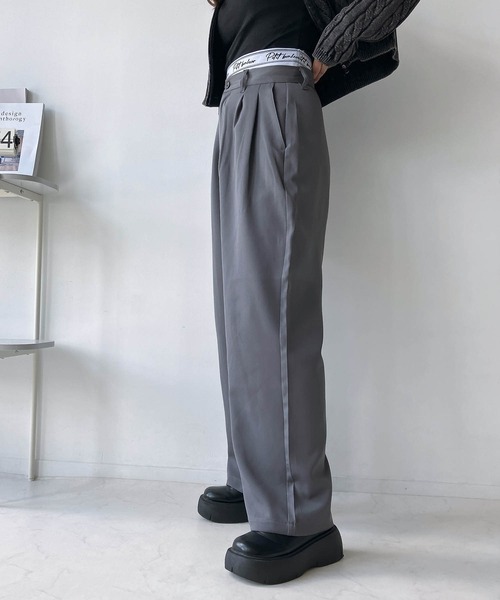 AS KNOW AS plus（アズノゥアズプラス）の「◇重ね着風ロゴハイウエストワイドパンツ（スラックス・レディース・カーキ/ブラック/グレー・FREE）」の12枚目の写真