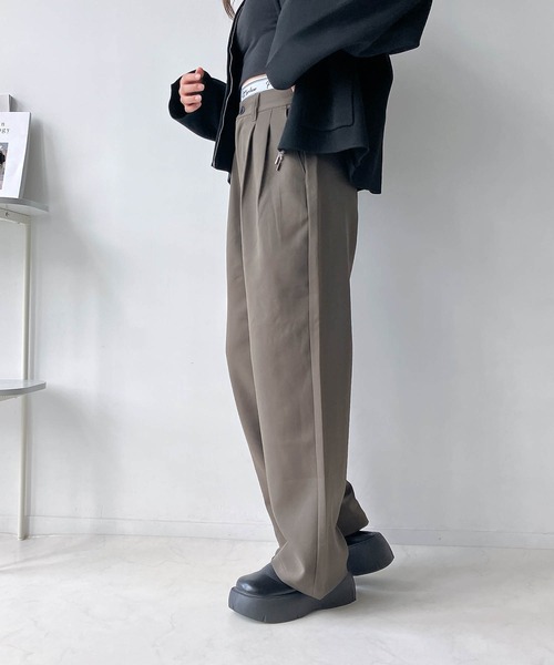 AS KNOW AS plus（アズノゥアズプラス）の「◇重ね着風ロゴハイウエストワイドパンツ（スラックス・レディース・カーキ/ブラック/グレー・FREE）」の19枚目の写真