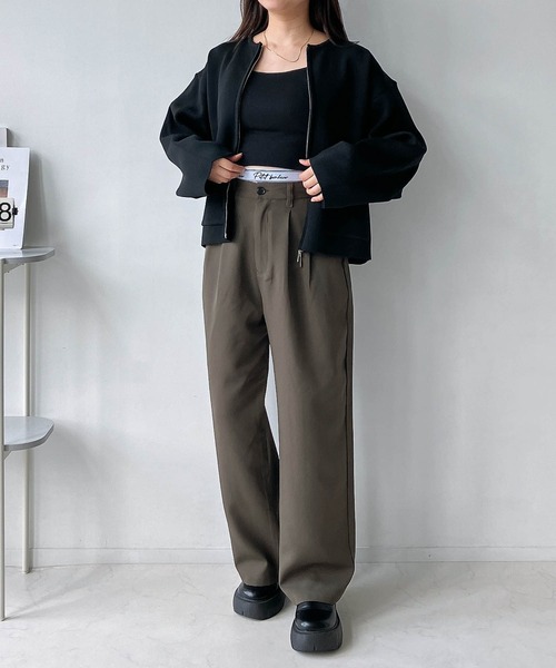 AS KNOW AS plus（アズノゥアズプラス）の「◇重ね着風ロゴハイウエストワイドパンツ（スラックス・レディース・カーキ/ブラック/グレー・FREE）」の22枚目の写真