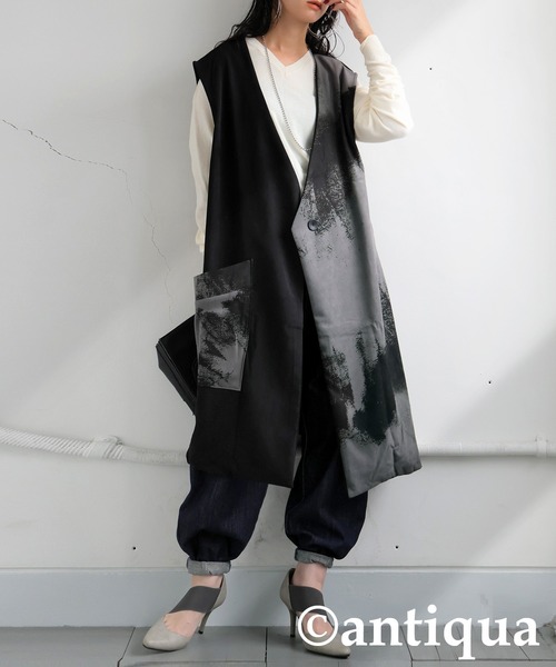 antiqua(アンティカ)の「ニュアンス柄ジレ(ベスト・レディース・ブラック・ONESIZE)」の2枚目の写真