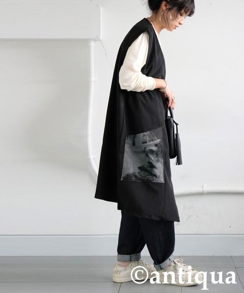 antiqua(アンティカ)の「ニュアンス柄ジレ(ベスト・レディース・ブラック・ONESIZE)」の4枚目の写真