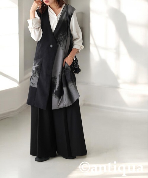 antiqua(アンティカ)の「ニュアンス柄ジレ(ベスト・レディース・ブラック・ONESIZE)」の5枚目の写真