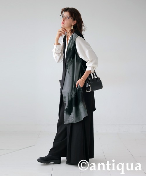 antiqua(アンティカ)の「ニュアンス柄ジレ(ベスト・レディース・ブラック・ONESIZE)」の6枚目の写真