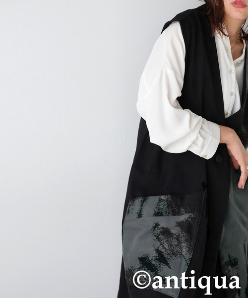antiqua(アンティカ)の「ニュアンス柄ジレ(ベスト・レディース・ブラック・ONESIZE)」の7枚目の写真