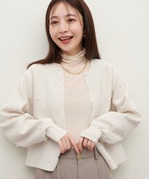 【Web限定】パールドットスカラップカーデ