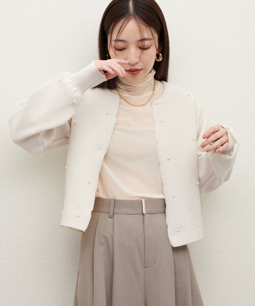 natural couture(ナチュラルクチュール)の「【Web限定】パールドットスカラップカーデ(カーディガン/ボレロ・レディース・モカ/ネイビー/レッド/アイボリー/グレイッシュベージュ/ブラック・FREE)」の9枚目の写真