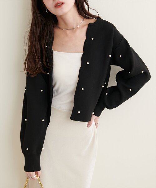 natural couture(ナチュラルクチュール)の「【Web限定】パールドットスカラップカーデ(カーディガン/ボレロ・レディース・モカ/ネイビー/レッド/アイボリー/グレイッシュベージュ/ブラック・FREE)」の12枚目の写真